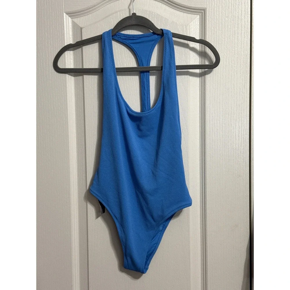 Aerie Racerback Crinkle Textured One Piece Swimsuit High Cut Summer Beach Resort